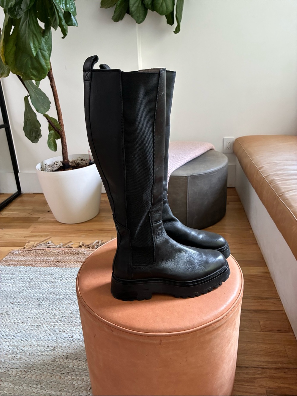 All Saints Black Knee-High Chunky Platform Boots - Picture 2 of 5